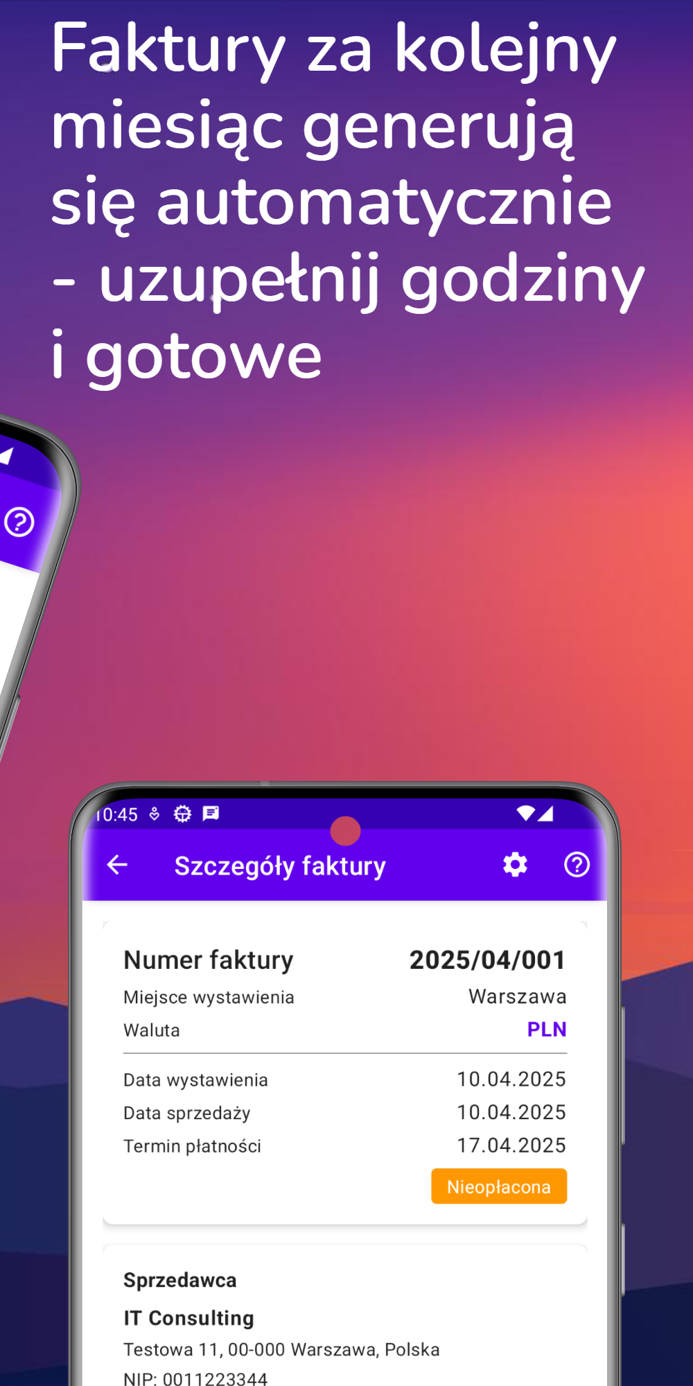 Zrzut ekranu aplikacji Faktura Offline - archiwum faktur