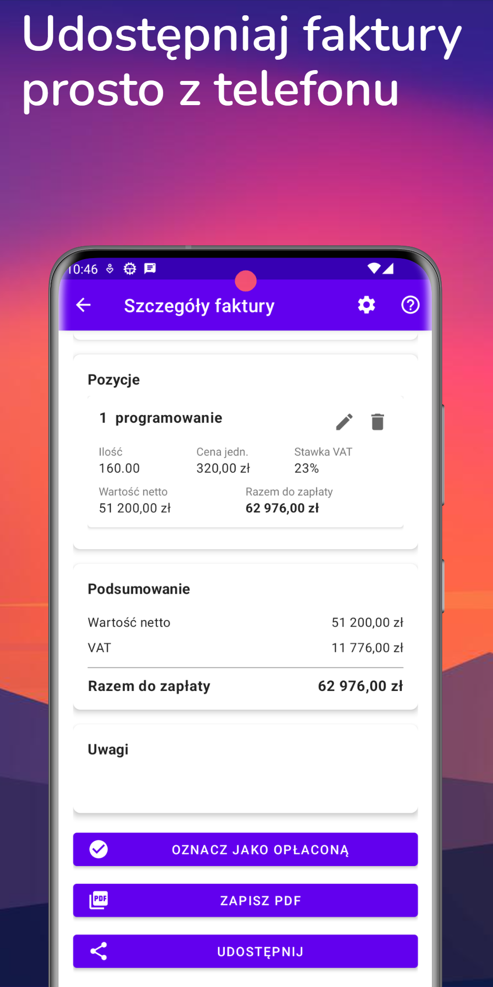 Zrzut ekranu aplikacji Faktura Offline - ustawienia klienta