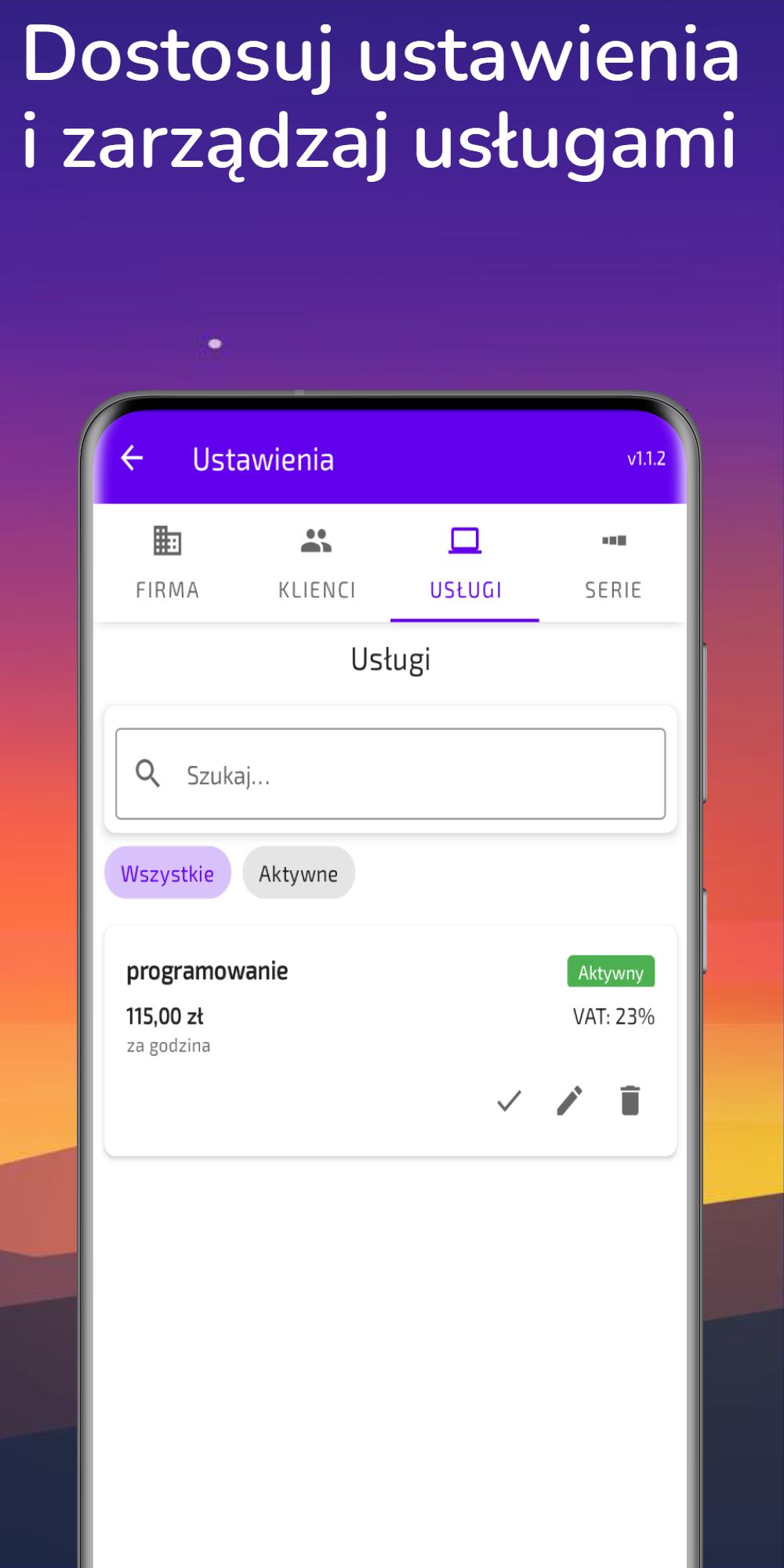 Zrzut ekranu aplikacji Faktura Offline - dodatkowy ekran 5